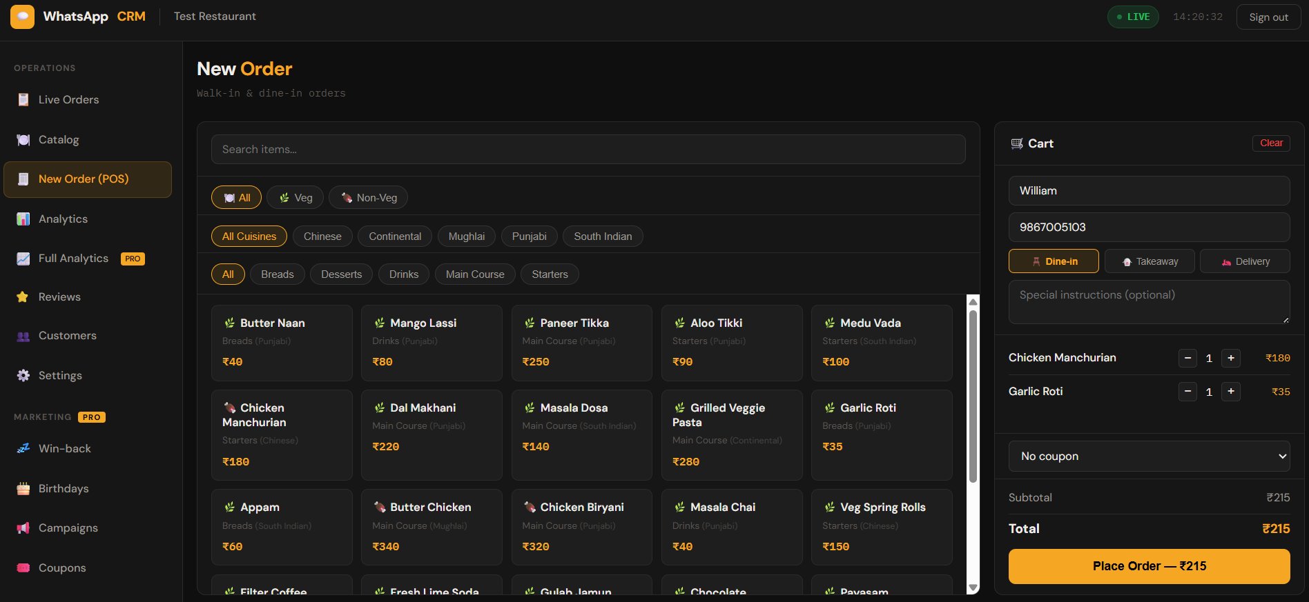WhatsApp CRM - POS System